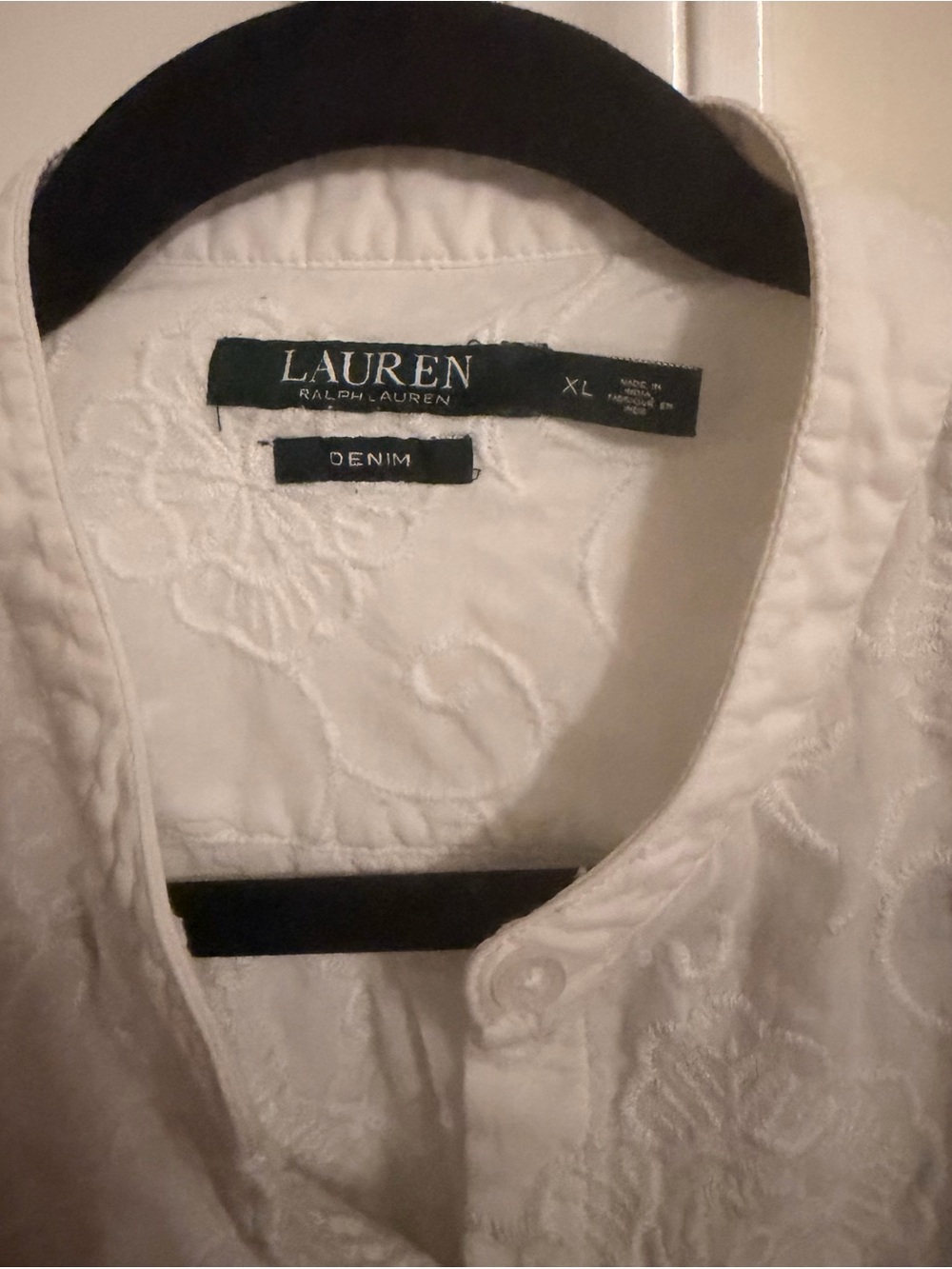 Lauren Ralph Lauren White Embroidered Denim Button-Up Top